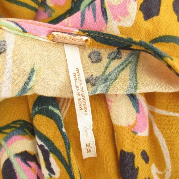 Free People Bella Tunic Top M Yellow Floral Long Flared Sleeve Boho Peasant - Picture 6 of 7